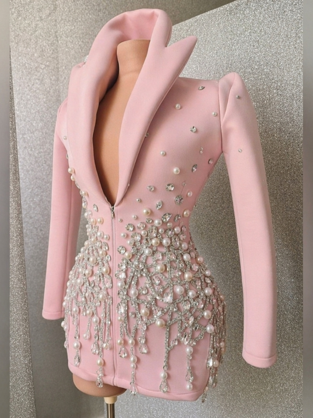 Embellished Pink Peplum Blazer Jacket